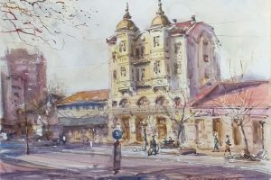 Dragan Stošić: Moj Leskovac, akvarel, autor Vladimir Stefanović Lale